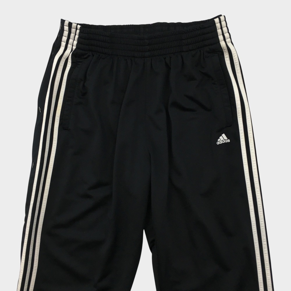 VINTAGE Adidas Mens Black 3-Stripe Snap Button Side Breakaway Track Pants Medium